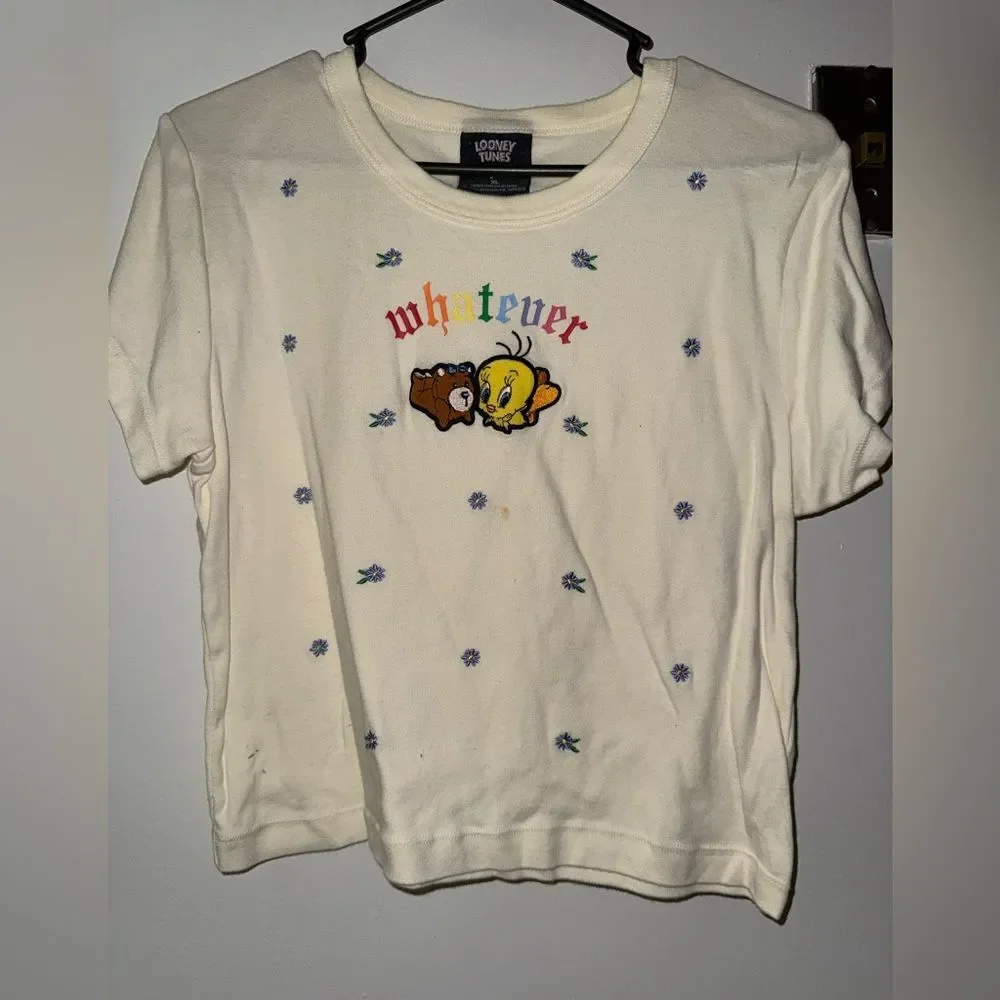 Teddy Fresh Looney Tunes Cream Tee with Bear and Tweety Bird Design *stained* - Picture 1 of 5